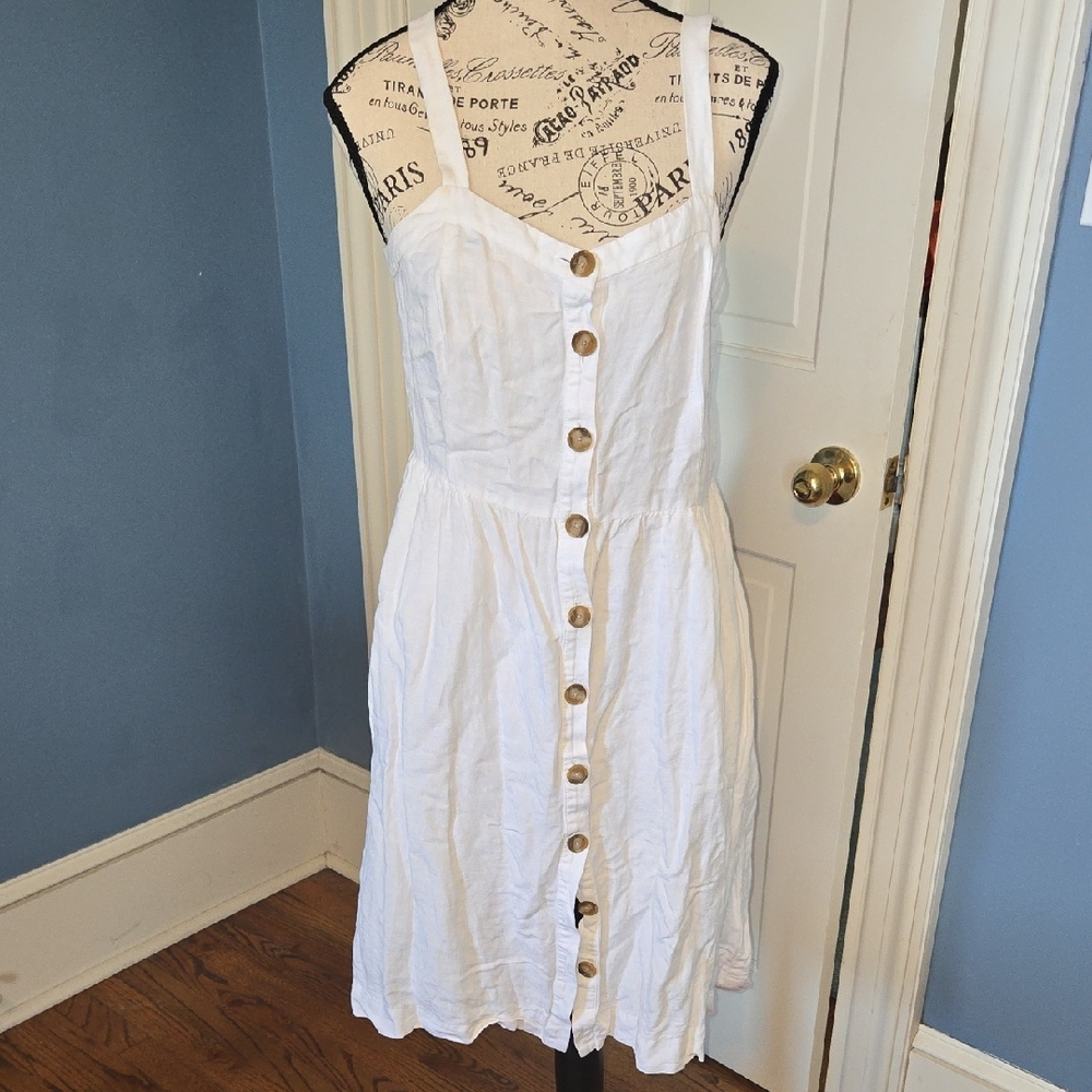 LOFT White Button-Front Midi Dress